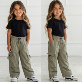 Girls cargo parachute pants - legergroen