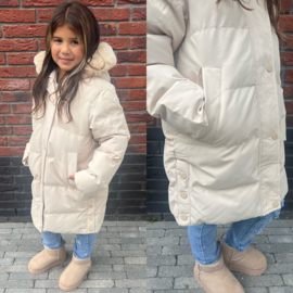 Furry hooded jacket - beige