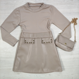 Chic Leather Studded Dress - beige