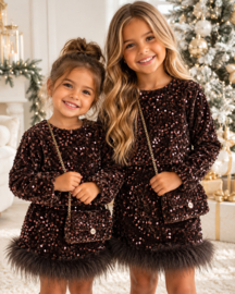 Velvet sequin feather set - bruin