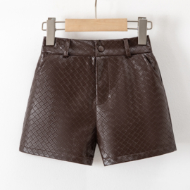 Luxe Woven Leather Look Short - bruin