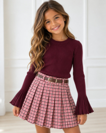 College Girl Check Skirt - bordeaux