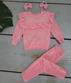 Velvet ruffled set - Roze