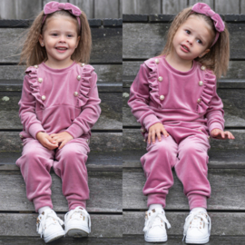 Baby buttoned velvet set - pink