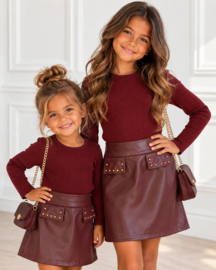 Chic Leather Studded Dress - bordeaux