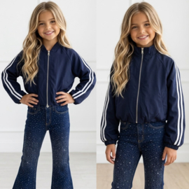 Retro Stripe Bomber Jacket - navy