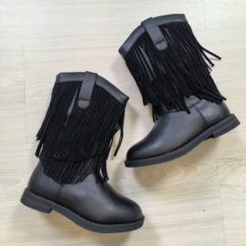 Leatherlook fringe cowboy boots - zwart (verzenddatum 19 sep)