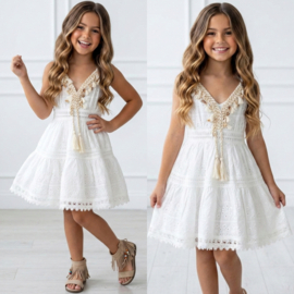 Spaghetti Boho Shell Lace Dress - wit