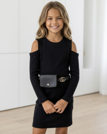 Cut out belt dress - zwart