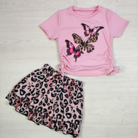 Butterfly Leopard Skort Set - roze