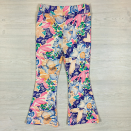 Color & flower flared pants - navy