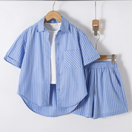 Striped summer short set - blauw
