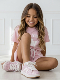 Glitter glam sneakers - roze (met klittenband) (verzenddatum 21 apr)