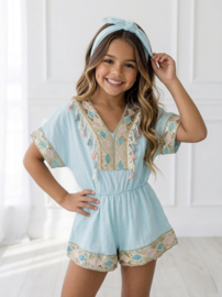 Glitter & tassel playsuit & headband  - turquoise