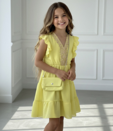 Golden Lace Tiered Dress - roze of geel