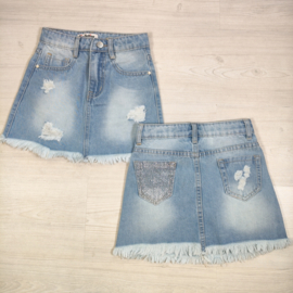Girls Bling Denim Skirt - zilver