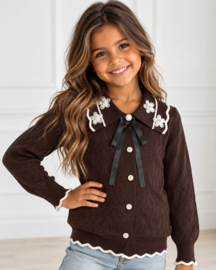 Lovely Flower Bow Knit Cardigan - bruin
