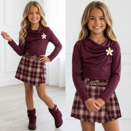 Bloom Plaid Skort Set - bordeaux
