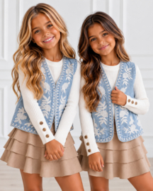 Boho Bloom Denim Gilet - blauw