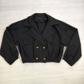 Luxe Cropped Trench Jacket - zwart