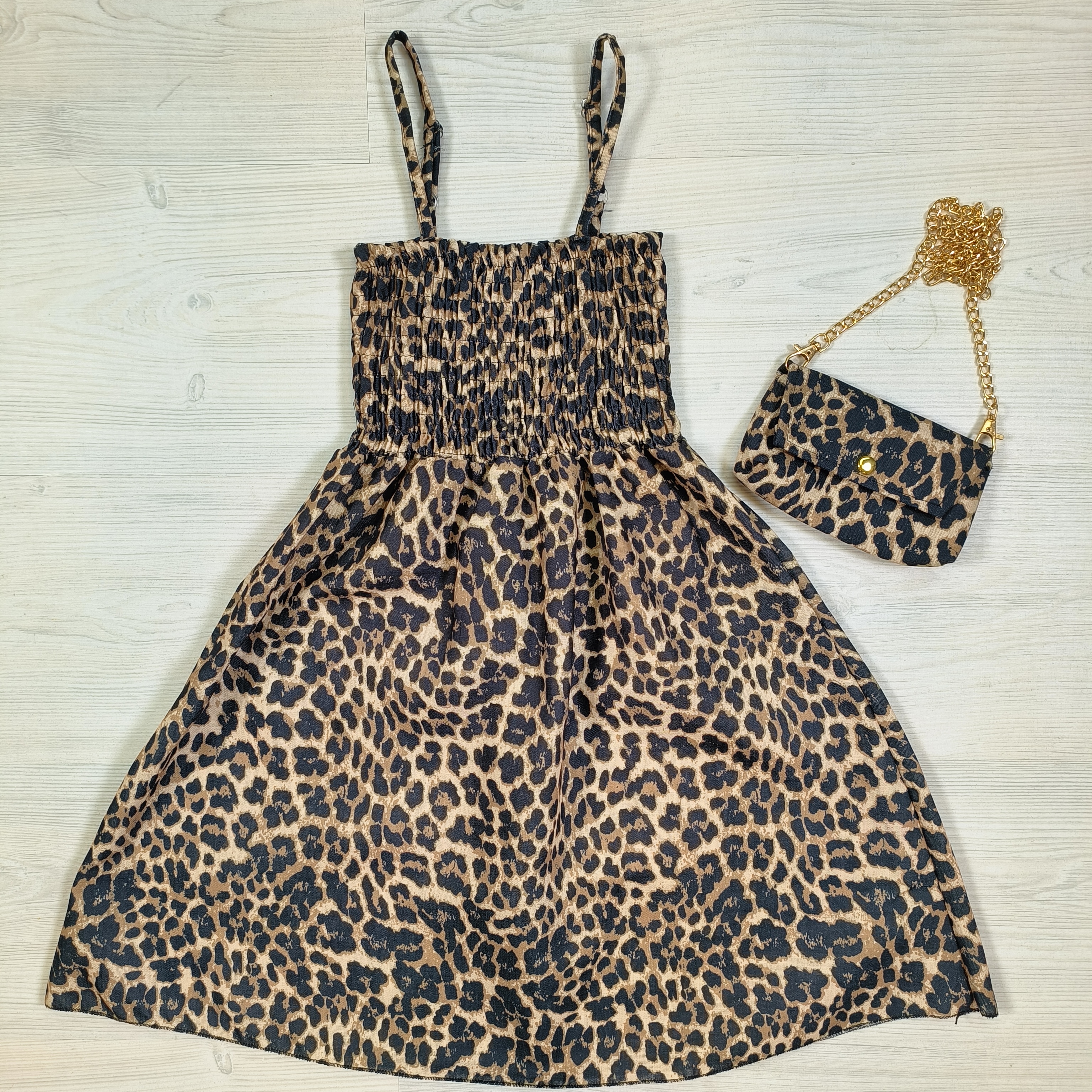 Leopard spaghetti dress + bag