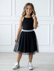 Glitter long tule skirt - zwart