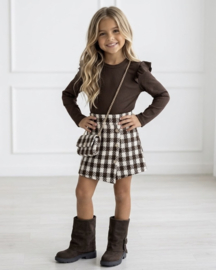 Chic Check Ruffle Dress & bag - bruin