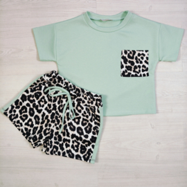 Leopard Pocket Girls Summer Set - mint