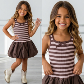 Striped balloon dress - bruin