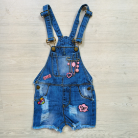 Patched denim dungaree