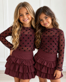 Dotted mesh top - bordeaux