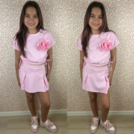 Pink flower skort set