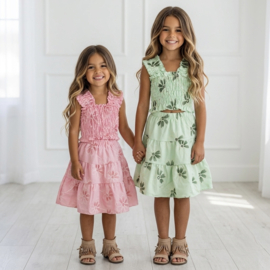 Girls Floral Smocked Summer Set - roze
