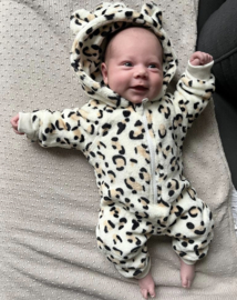 Fluffy onesie leopard - beige