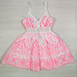 Spaghetti Embroidered Tassel Dress - roze