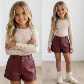 Golden Button Rib Top - beige