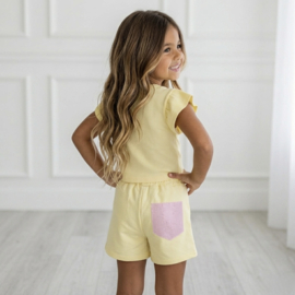 Ruffle Sleeve & bling Summer Set - geel