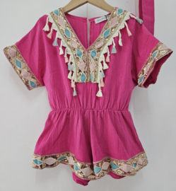 Glitter & tassel playsuit & headband - fuchsia (verzenddatum 30 apr)