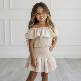 Off Shoulder Ruffle Set - beige