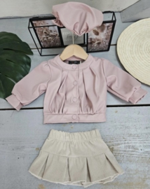 Baby leather top & rib skirt