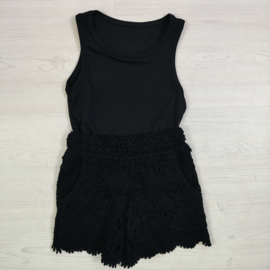 Rib Tank Lace Shorts Set - zwart (verzenddatum 24 apr)