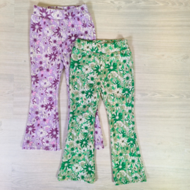 Flared pants - green/white flowers