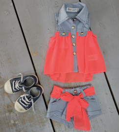 Baby denim & satin set - coral