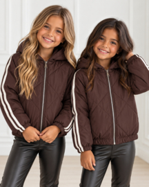 Sporty Stripe Puffer Jacket - bruin