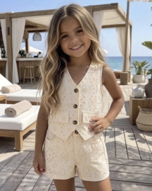 Broderie Chic Gilet Set - beige