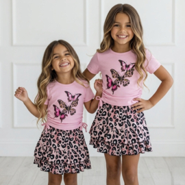 Butterfly Leopard Skort Set - roze