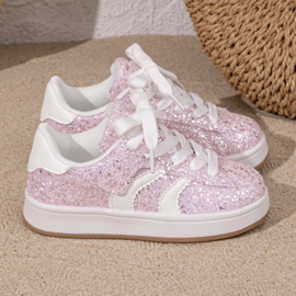 Glitter glam sneakers - roze (met klittenband) (verzenddatum 21 apr)
