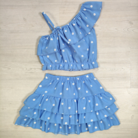 Polka Dot One Shoulder Set - blauw