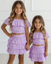 Broderie ruffle set - paars (verzenddatum 24 apr)