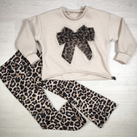 Bling Leopard Bow Set - beige